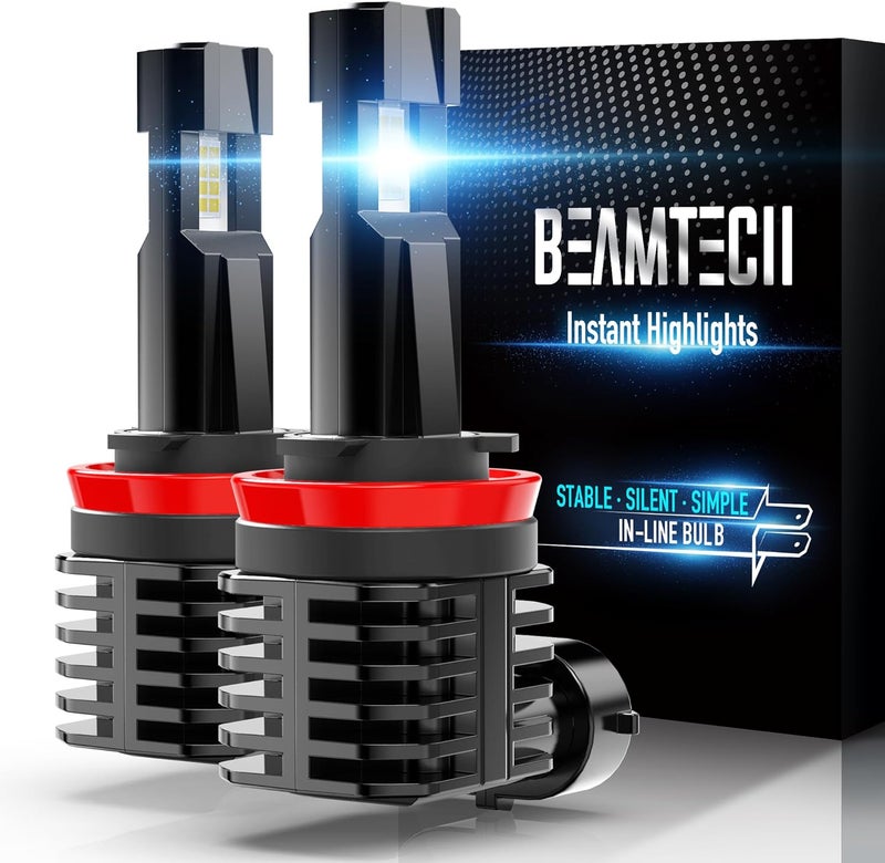 BEAMTECH H11 Bulb, H8 H9 Fog Light Fanless in Line 6500K White Pack of 2 - Image 1